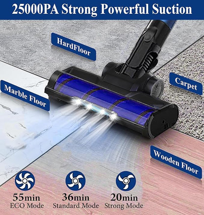 VYKLO V8 Cordless Vacuum Cleaner, Powerful Suction Stick Vacuum, 55Mins Runtime, Wireless Lightweight Handheld Vacuum Cleaner for Home, Hardwood Floor, Carpet, Car, Pet Hair Cleaning (Blue)