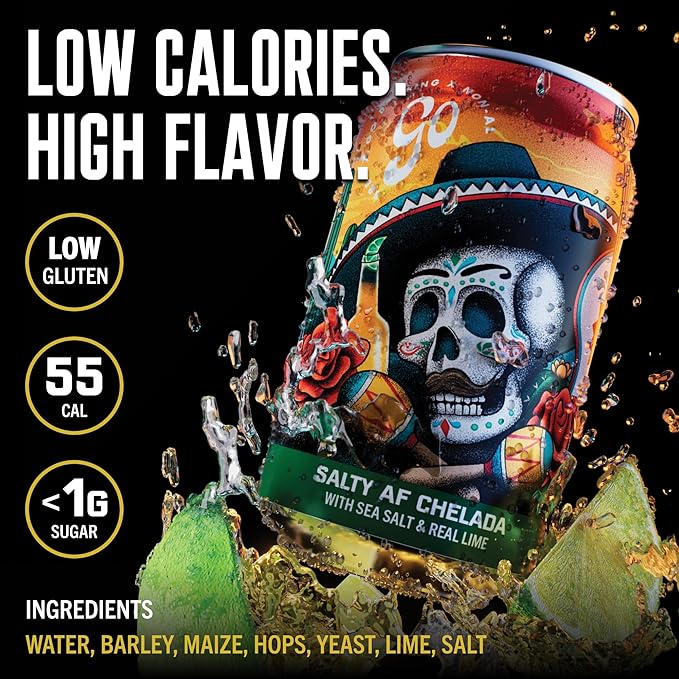 Go Brewing - Salty Lime AF Chelada Non Alcoholic Brew - Small Batch Brew w/Classic Ingredients - Low-Calorie,Low Gluten Craft NA Beer - Light,Crisp & Refreshing Lime Full Flavor Beer (12 Oz, 12 Cans)