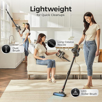 RONEAIR Cordless Vacuum Cleaner,Cleans Under Furniture Without Bending,450W 40Kpa 45Min Vacuum Cleaners for Home,Self-Standing,Powerful Stick Vacuum Cordless for Hard Floors,Carpets,Pet Hair,Car
