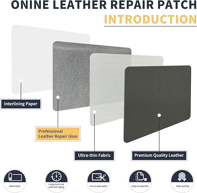 ONine Leather Repair Tape,Self Adhesive Leather Repair Patch,Leather Patches for Furniture,Sofa,Car Seats,Office Chair. Vinyl Repair Kit 16x48in(Gray)