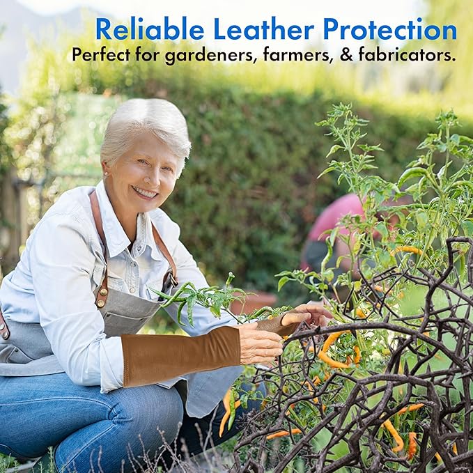 Arm Chaps Leather Protective Sleeves Arm Guard - Prevent Cuts, Scratches & Bruises - Genuine Cowhide - Ideal for Gardening & Construction - Left & Right Form-Fitting. Brown (1 Pair/XX-Small).