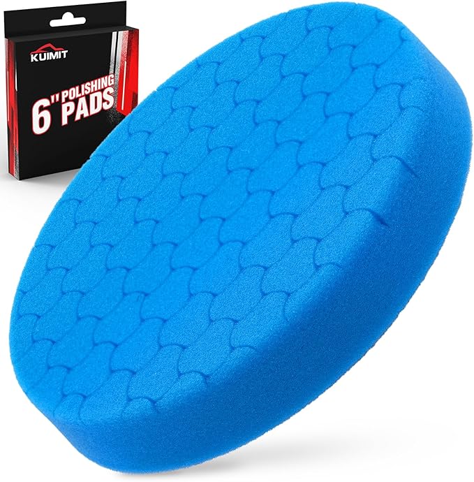 KUIMIT Blue Polish Pad, Buffing Polishing Pads, 1Pc 6.5 Inch Face for 6 Inch 150mm Backing Plate Compound Buffing Sponge Pads for Car Buffer Polisher Compounding, Polishing and Waxing