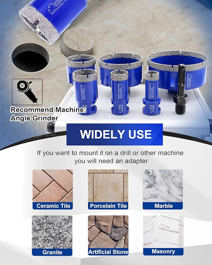 SHDIATOOL Diamond Drill Core Bits Set for Porcelain Hole Saw Cutter for Tile Marble Ceramic Granite 5/8-inch-11 6pieces(20/25/35/50/75/100MM)