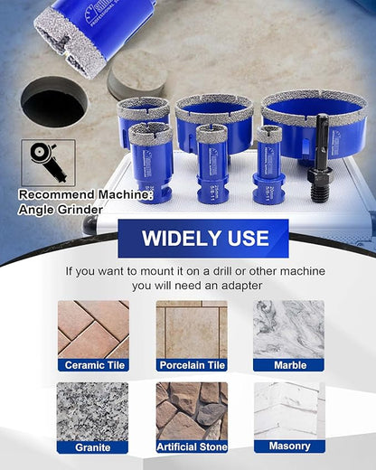 SHDIATOOL Diamond Drill Core Bits Set for Porcelain Hole Saw Cutter for Tile Marble Ceramic Granite 5/8-inch-11 6pieces(20/25/35/50/75/100MM)