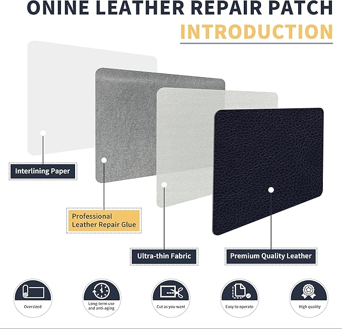 ONine Leather Repair Patch，Leather Repair Tape, 12 x 48 inches Leather Repair Patch for Furniture,Vinyl Repair Kit，Leather Couch Patch，for Sofas, Furniture, Car Seats, Office Chairs(Dark Blue Leather)