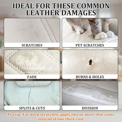 SIHOOPE Car Leather Repair Kit for Furniture, Vinyl Repair Kit for Car Interiors Seat, Leather Filler, Fixes Tears, Holes, Scratches and Peeling, Restores Faux, Artificial, and Genuine Leather (White)