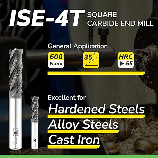 SPEED TIGER 1/32" Micrograin Carbide Square End Mill - 4 Flutes - ISE1/32 4T (5 Pieces, 1/32") for Alloy Steels, Hardened Steel, Metal & More – Mill Bits Sets for DIYers & Professionals (5pcs)
