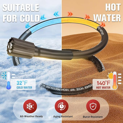33FT Steel Wire Braided Washer Hose – Kink-Resistant, 248Bar / 3600 PSI, Burst-Resistant Replacement Hose with M22 Fittings – Compatible with Ryobi, Greenworks, Troy-Bilt, Most Power Washers.