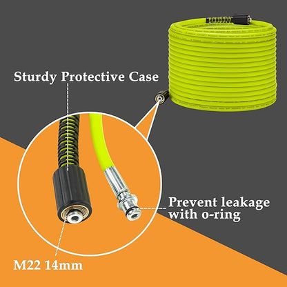 M MINGLE Pressure Washer Hose 50 FT x 1/4" - Replacement Power Wash Hose with M22 14mm Stainless Steel Quick Connect Power Washer Adapter Sets - 3600PSI