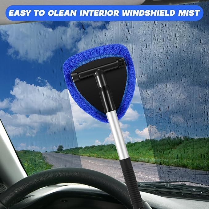8 Pcs Car Windshield Cleaner Tool Kit with Extendable Handle, Microfiber Towel Pads, Brush, Empty Spray Bottle for Auto Glass Wiper Suvs Rvs & Home Windows(Blue)