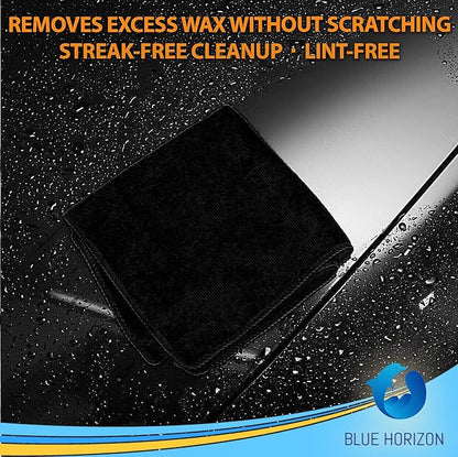 Blue Horizon Microfiber Cleaning Towels, Pack of 24, Ultra Soft Plush Washcloth, All Purpose Premium Microfiber Detailing Cleaning Cloths Shop Towels (16" x 16", Black)