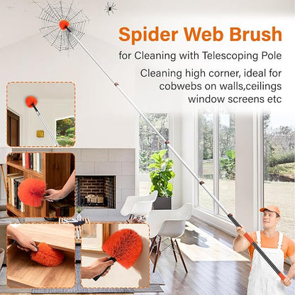 Feather Dusters,Cobweb Duster with 5-20FT Extension Pole | Spider Web for Outdoor & Indoor Web Cleaning | Soft Bristle | Lightweight Extendable Handle | 3/4" Standard Acme Threaded Fits Cleaner Tool