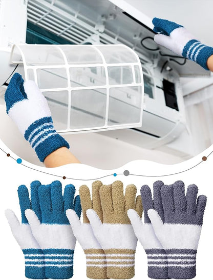Patelai 3 Pairs Microfiber Plant Dusting Gloves Leaf Cleaning Gloves for Indoor Plants, Blinds, Furniture, House(Small,Dark Blue, Gray, Khaki, White)