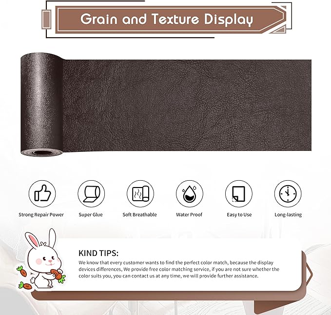 KING MOUNTAIN Leather Repair Patch,4 x 63 Inches self Adhesive Leather Repair Tape for Damaged Leather Furniture, Sofa Seating,Car Seats, Leather Goods（Chocolate Brown）