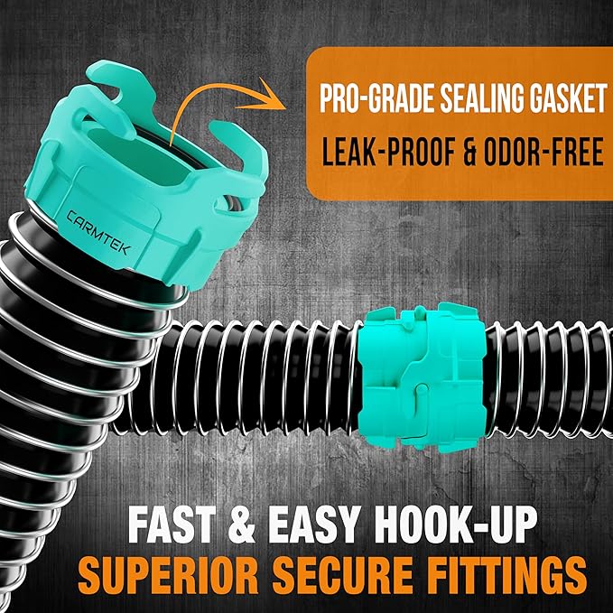 CARMTEK RV Sewer Hose Kit, 20 Ft, with Smart Adapter, Clear Elbow and Caps