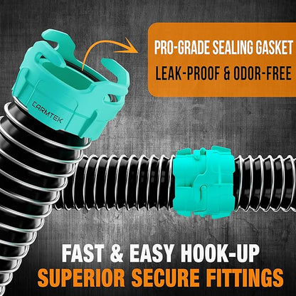 CARMTEK RV Sewer Hose Kit, 20 Ft, with Smart Adapter, Clear Elbow and Caps