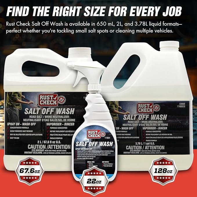 Rust Check Salt Off Wash - Car Salt Remover and Jet Ski Cleaner - Boat Wash and Outboard Motor Flusher - Multi-Surface and Driveway Salt Wash - Exterior Washdown Solution - 22 Fl Oz - Spray Bottle