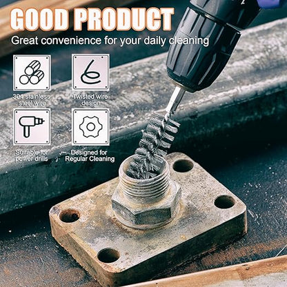 MAXMAN Stainless Steel Bore Brush, 8pcs Wire Brush for Drill, Durable Metal Bristles Twisted, 8 Size Set Multiple Diameter Options, 1/4 Inch Hex Shank, for Power Drill Impact Driver & Tube Cleaning