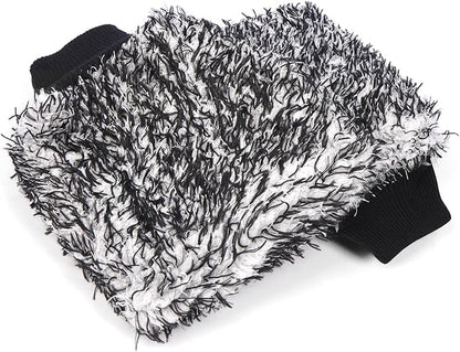 MIKKUPPA Microfiber Car Wash Mitt - Double-Sided Ultra Absorbent Scratch Free Premium Blend Glove for Car Washing Home Cleaning (Black, 2Pack, 11'' x 8'')