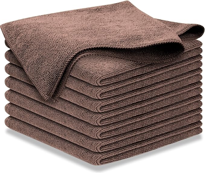 USANOOKS Microfiber Cleaning Cloth - 1200 Washes, Ultra Absorbent Towels Grip Root Weave Grime - 08pack - Brown