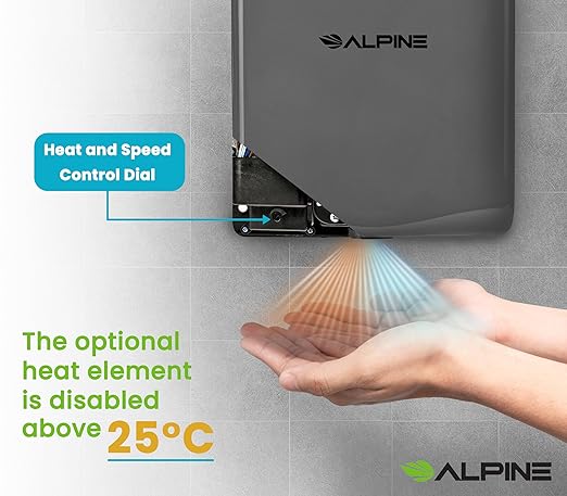 Alpine Commercial Hand Dryer with HEPA Filter, 8 Seconds Extreme Speed Electric Hand Dryer for Home Bathroom/Restaurant with Heat & Speed Control - ADA Compliant (120V Grey)