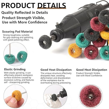120 PCS Double-Layer Buffing Pads, Multi-Grit Abrasive Wheels (80/150/240/400) for Dremel & Drill | Yellow, Green, Red, Black Polishing Discs Kit