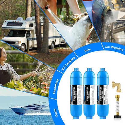 Lifefilter RV Inline Water Filter with Solid Brass 90 Degree Hose Elbow, Eliminates Stress and Strain On RV Water Intake Hose Fittings(3 Pack)