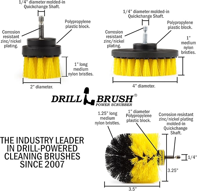 Drill Brush Attachment Multipurpose House Cleaning Supplies Set: Nylon Toilet Brush Kit, Lemon Lime Scented Cleaning Paste, Scrub Pads - Bathroom & Kitchen Tile Grout Cleaner - Household Essentials