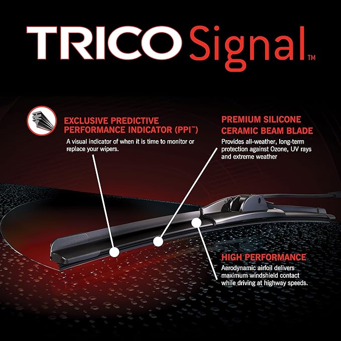 TRICO Signal Premium Silicone 24” + 16” Automotive Replacement Windshield Wipers Beam Blades with Exclusive Predictive Performance Indicator and 3X Longer Life for Select Vehicle Models, 2 Pack