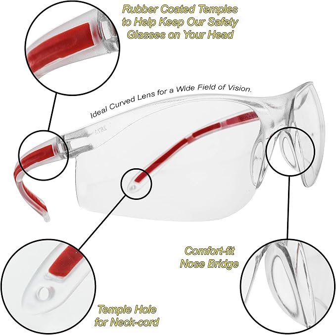 Clear Safety Glasses Eye Protection (1 Pair, 1 Case, 1 Neck cord) - Shooting, Sports Safety Goggles, Protective Eyewear For Men and Women.