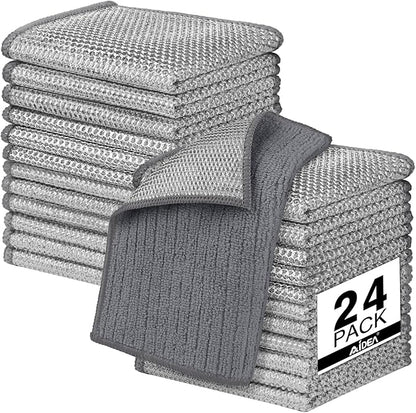 AIDEA Non Scratch Wire Dishcloth 24PK, Upgraded Wire Dishwashing Rag for Kitchen, Dual Sided, Washable Dish Cloths, Cleaning Pads Steel Scrubber for Cookware, Sinks, Dishes, Stove Tops, 7"×8" Grey
