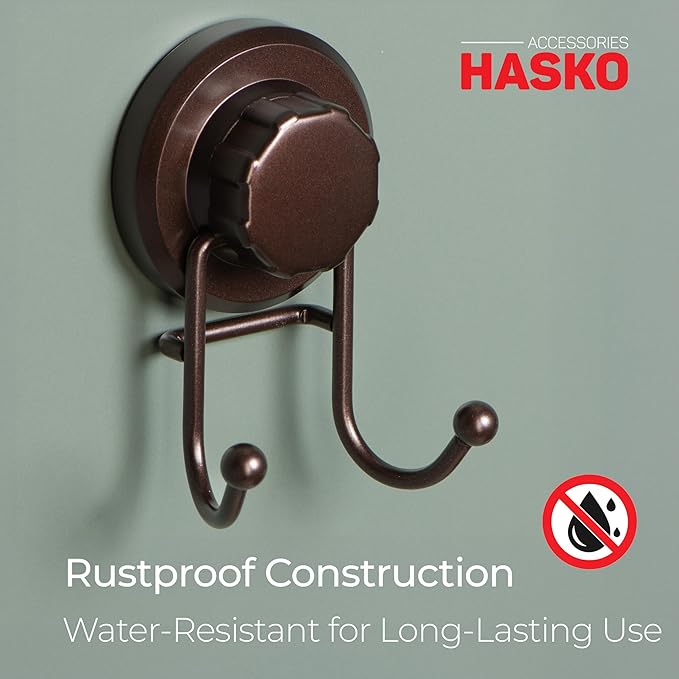 HASKO Suction Cup Hook for Shower, Stainless Steel Bathroom Suction Towel Hooks Hanger, Organizer for Towel, Bathrobe and Loofah, Includes Optional No Drill Adhesive Mount for Inside Shower, Bronze