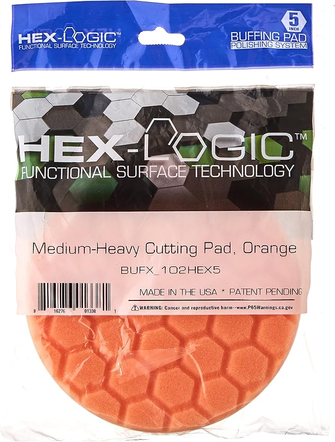 Chemical Guys BUFX_102_HEX5 Hex-Logic Medium-Heavy Cutting Pad, Orange, 5.5" Pad Made for 5" Backing Plates, 1 Pad Included