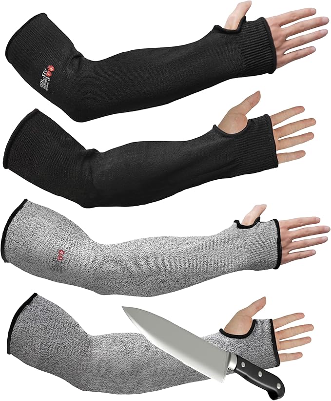 GOL-SIV Arm Protectors For Thin Skin And Bruising, Cut Resistant Sleeves For Men Women, A5 Level Farmer Sleeve For Gardening (Black & Grey, 17.7 In - 2pairs)