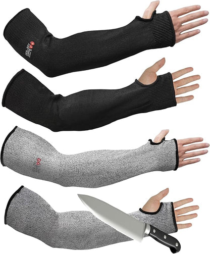 GOL-SIV Arm Protectors For Thin Skin And Bruising, Cut Resistant Sleeves For Men Women, A5 Level Farmer Sleeve For Gardening (Black & Grey, 17.7 In - 2pairs)