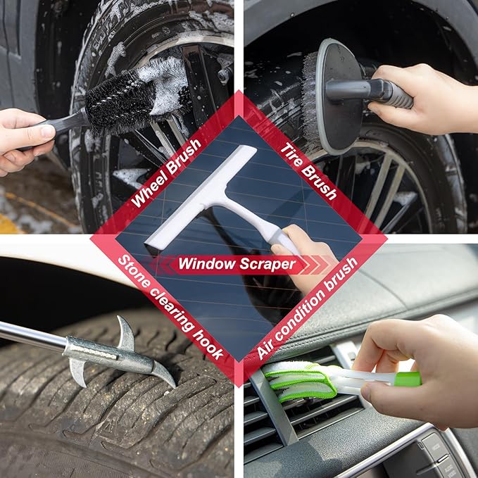 GPUSFAK 40Pcs Car Wash Cleaning Kit with Foam Gun Sprayer Detailing Brushes Wash Mop Windshield Cleaning Tool Tire Brush Towels Complete Interior Exterior Detailing Set for Car