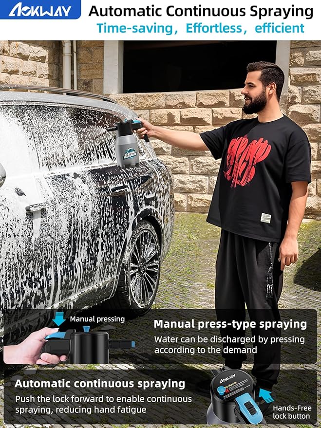 aokway Car Wash Kit Accessories Electric Foam Sprayer + Microfiber Drying Towel + Large Sponge, Car Wash Foam Gun, car Washing Kit Supplies, Soap Foaming Pump Sprayer for Home Household Cleaning