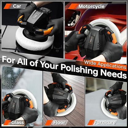 THINKWORK Buffer Polisher, 20V Cordless Buffer Polisher, 10 Inch Portable Polishing Machine Kit for Car, with 2Ah Rechargeable Battery, 6 Variable Speed 1500-3600RPM,Double handle,Ideal for Car Waxing