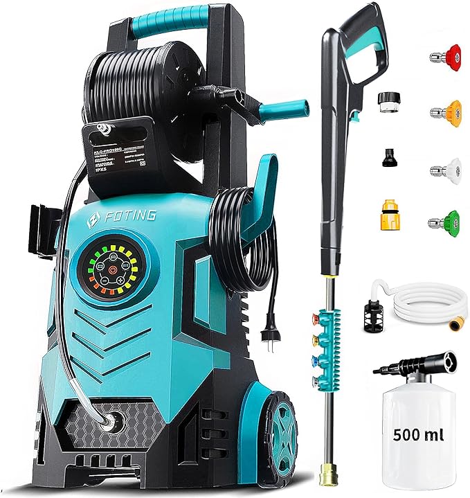 2026Upgraded Pressure Washer 5000PSI with Adj-8-Level Touch Screen, 34" Tall Power Washer, 4 Quick Connect Nozzles, Inlet Hose&Filter&500mlFoam Cannon for Cars/Fences/Driveways,Blue