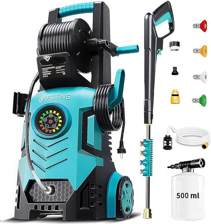 2026Upgraded Pressure Washer 5000PSI with Adj-8-Level Touch Screen, 34" Tall Power Washer, 4 Quick Connect Nozzles, Inlet Hose&Filter&500mlFoam Cannon for Cars/Fences/Driveways,Blue