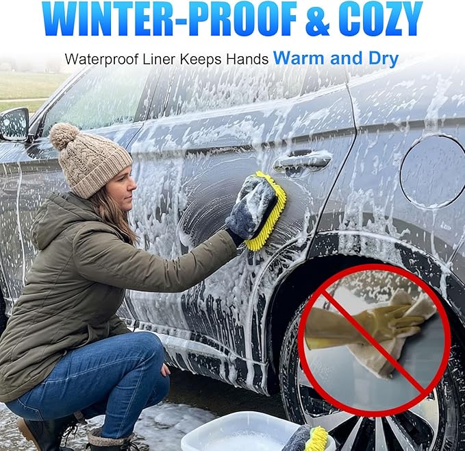 Premium Car Wash Drying Mitt, Car Wash Mitt Scratch Free, Car Sponge Wrapped in Soft, Machine Washable (2Pack) (Yellow)