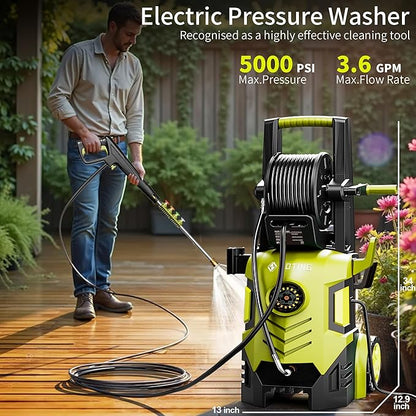 2026Upgraded Pressure Washer 5000PSI with Adj-8-Level Touch Screen, 34" Tall Power Washer, 4 Quick Connect Nozzles, Inlet Hose&Filter&500mlFoam Cannon for Cars/Fences/Driveways,Yellow
