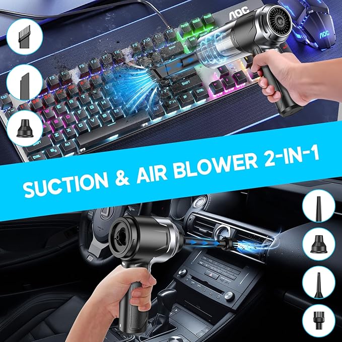 KMM Handheld Car Vacuum Cleaner, 16000PA Vacuum Cleaner & Air Duster, 120W High Power Vacuum Portable Cordless, Hand Held Vacuum Rechargeable with Multi-Nozzles & LED Light for Home, Car, Office