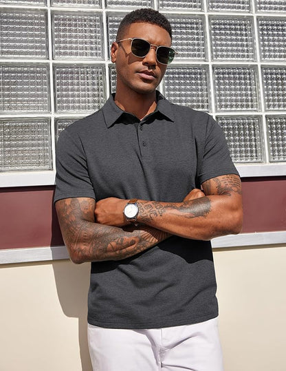 COOFANDY Mens Polo Shirts Short Sleeve Casual Summer Polo Tee Classic Collared Golf Stylish Tops