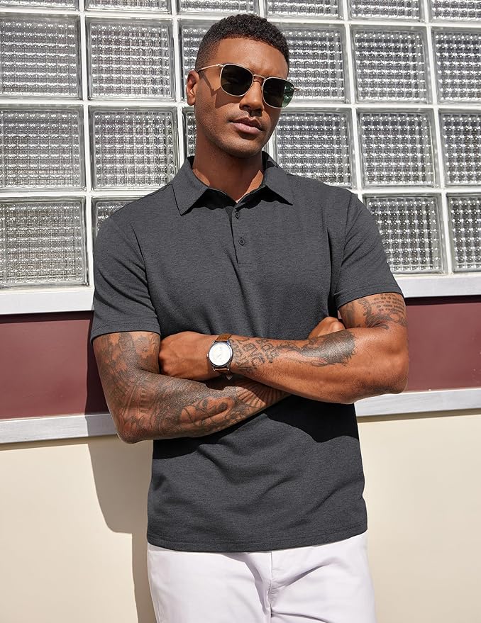 COOFANDY Mens Polo Shirts Short Sleeve Casual Summer Polo Tee Classic Collared Golf Stylish Tops
