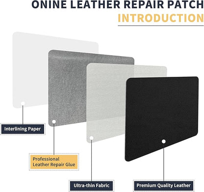 ONine Leather Repair Patch，Leather Repair Tape, 12 x 48 inches Leather Repair Patch for Furniture,Vinyl Repair kit，Leather Couch Patch，for Sofas, Furniture, Car Seats(Black-Fine Grain)