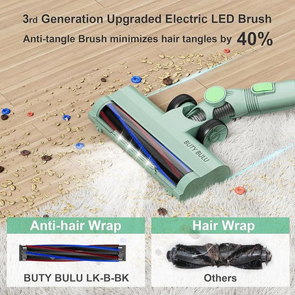 BUTY BULU Cordless Vacuum Cleaner, Handheld Stick2200mAh Rechargeable Battery 30KPa Lightweight Small Vac Electirc Broom, 40Mins Runtime for Home Hard Floor Carpet Pet Hair Cleaning, LED Screen