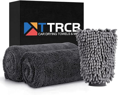 TTRCB Car Wash Kit, Car Cleaning Kit, 2PCS Car Drying Towel (36" x 24"), Car Wash Mitt, Microfiber Towels for Cars, Ultra-Absorbent, Streak Free, Car Detailing Accessories Supplies for SUV, RV, Trucks