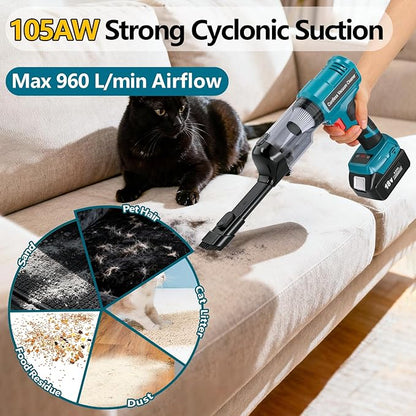 Adisipsoarin Cordless Vacuum Cleaner for Makita 18V Battery, Electric Handheld Vacuum Cleaner with 105AW Powerful Suction, Portable Vacuum Cleaner for Floor, Carpet, Car, Home (Battery Not Included)