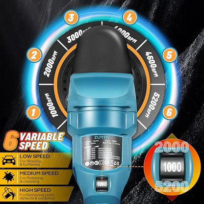 Cordless Car Buffer Polisher for Makita 18V Battery (Not Included), 5 Inch Orbital Polisher, 6 Variable Speed, Buffer Waxer Kit for Car Boat Detailing, Polishing, Scratch Removing